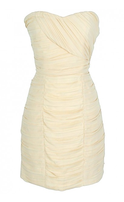 Pleated Chiffon Strapless Dress in Cream